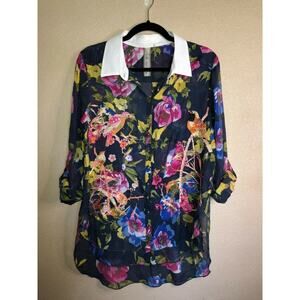 Aratta Silent Journey CottageCore Floral Hippie Embroidered Bird Button Shirt